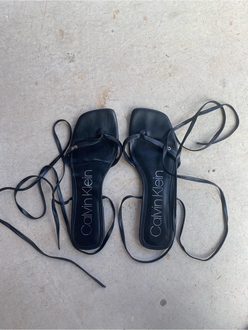 Calvin Klein Black lace up thong sandal size 9